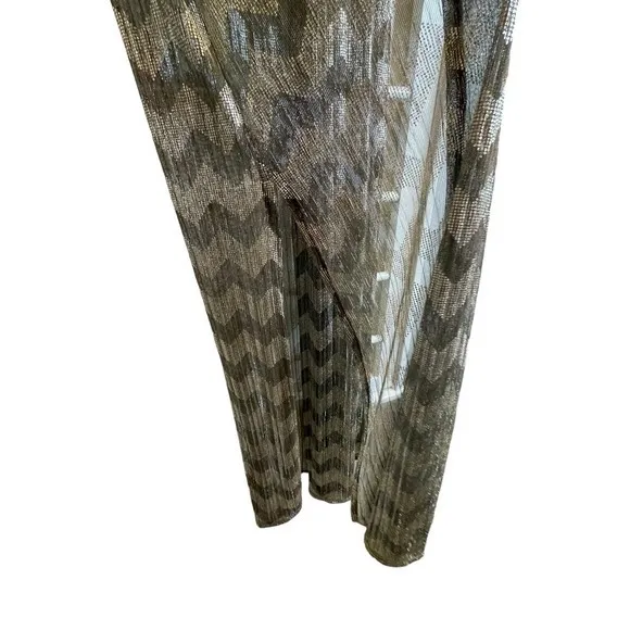 Swim Cover‎ Up Women Small Gold Metallic Chevron Duster Side Slits - Image 4