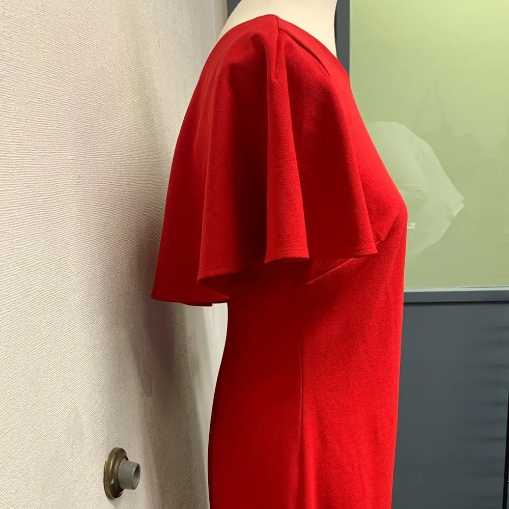 NWT! Women’s Calvin Klein Flutter Sleeve Red Dress Size 4 - Image 5