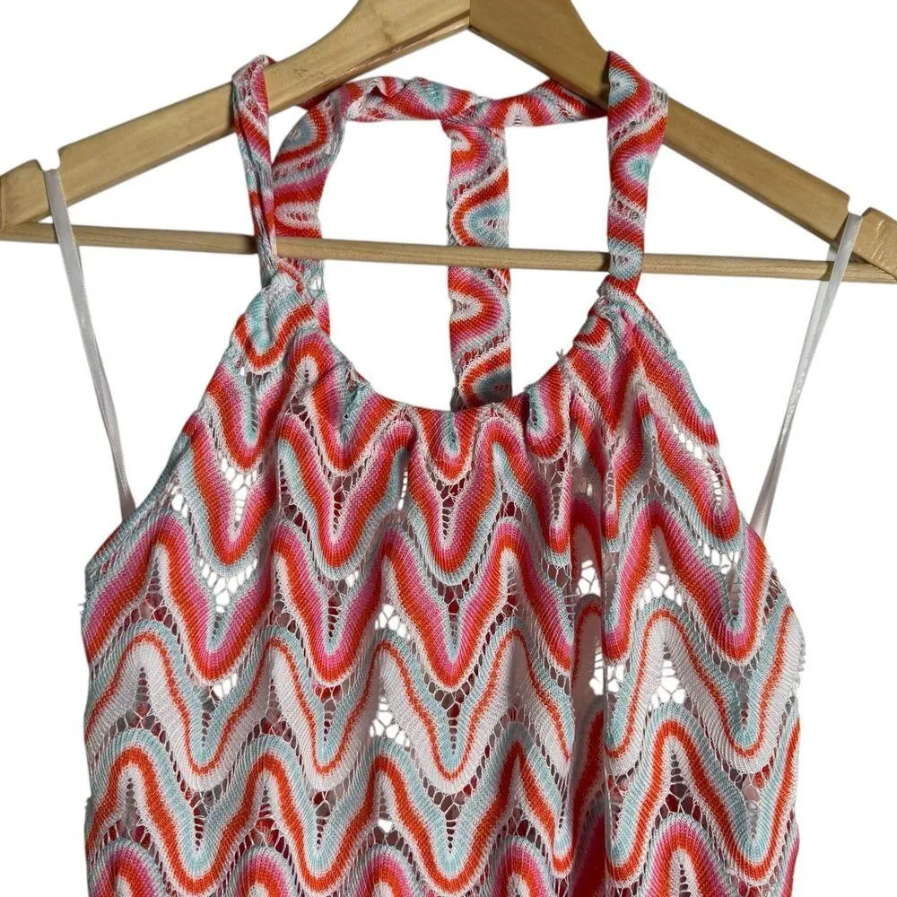 Trina Turk Serafina Crochet Halter Zigzag Multicolor Beach Coverup Midi Dress S - Image 5