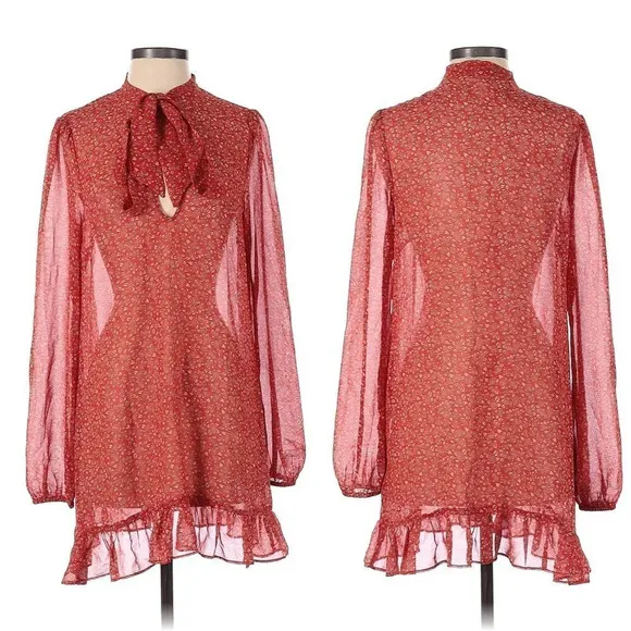 Free People Floral Tie Neck Mini Dress - Image 2