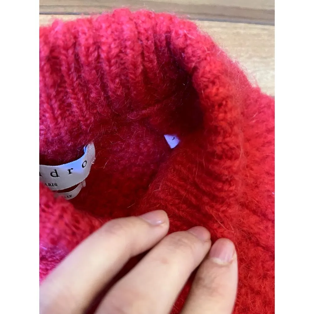 Sandro Pullover Mohair Blend Oversized Relaxed Jumper Knit Sweater Red 1 Small - Image 4