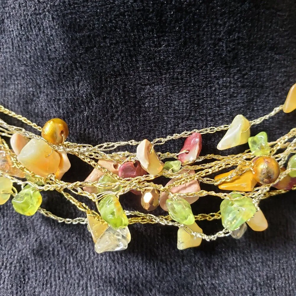 Women's Gold Plated Multi Layers Tourmaline Stone Bead Necklace w/ Lobster Clasp - Image 3