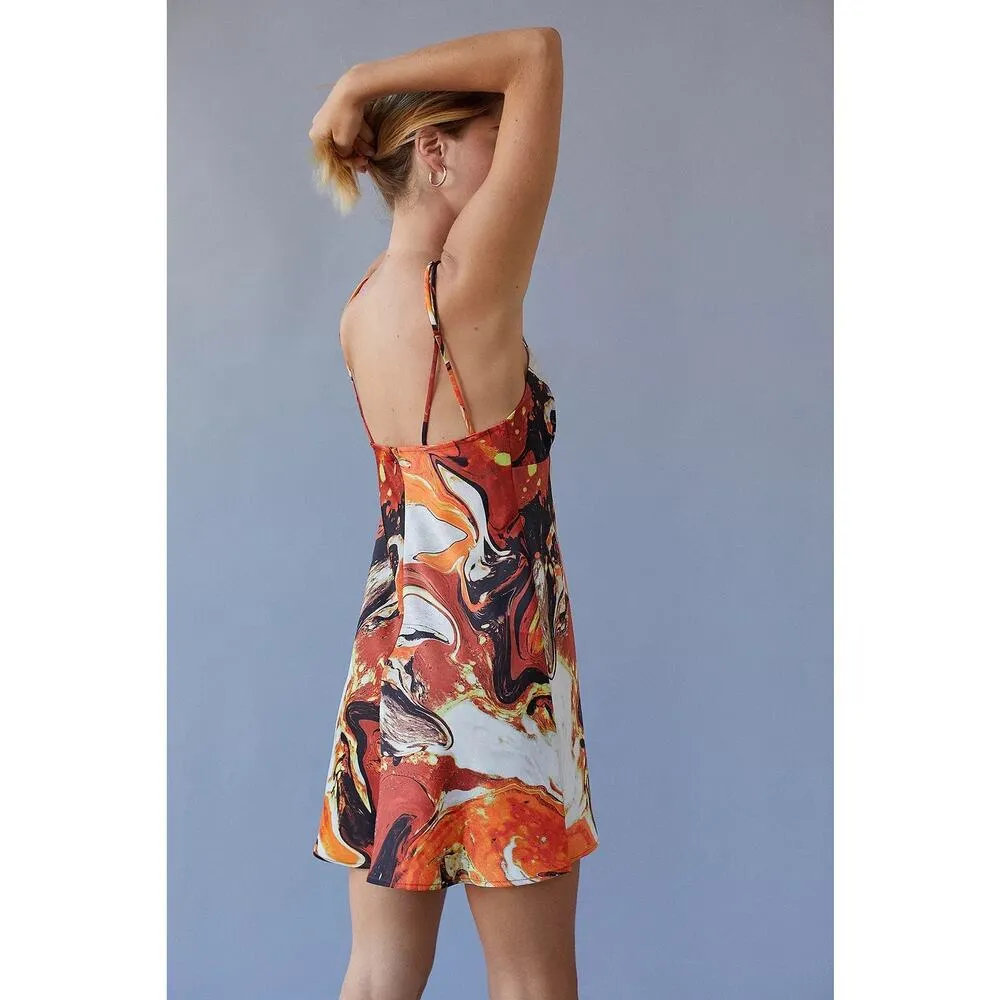 Urban Outfitters Pretty Please Marble Print Cut Out Dress Womens S Orange Y2K - Image 2