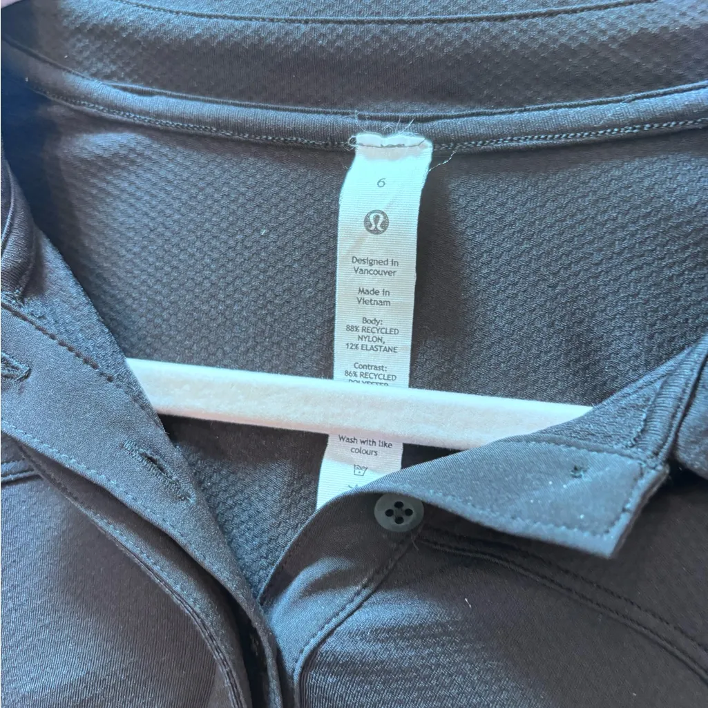 Lululemon Quick Drying Black Polo Top size 6 - Image 6