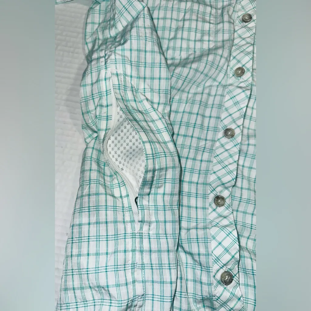 Eddie Bauer Shirt Womens M Button Up Blouse‎ Top Plaid Long Sleeve Green Travex - Image 14