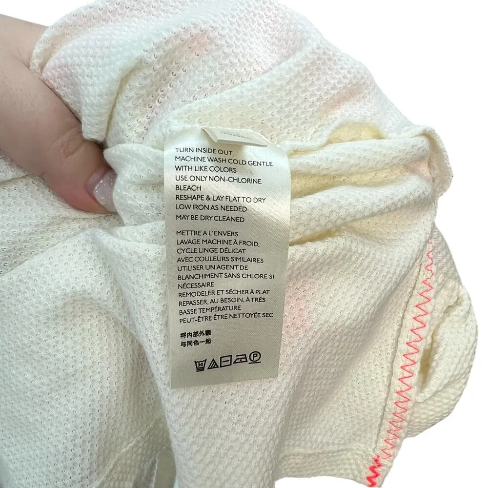 Anthropologie Maeve Louisa Peasant Top Textured Cream Neon Coral‎ Size Medium - Image 12