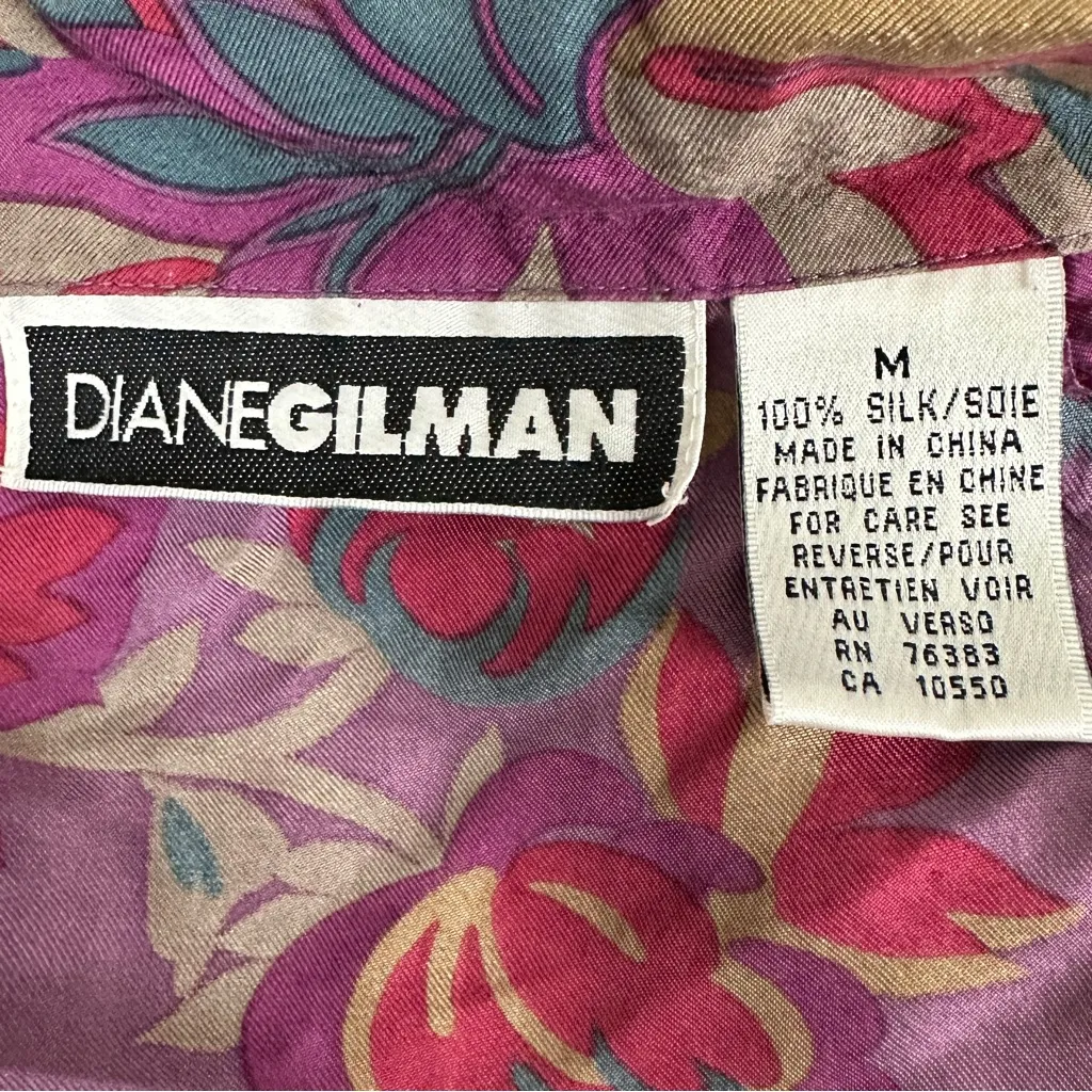 VINTAGE DIANE GILMAN Floral Silk Blouse Size M - Image 4