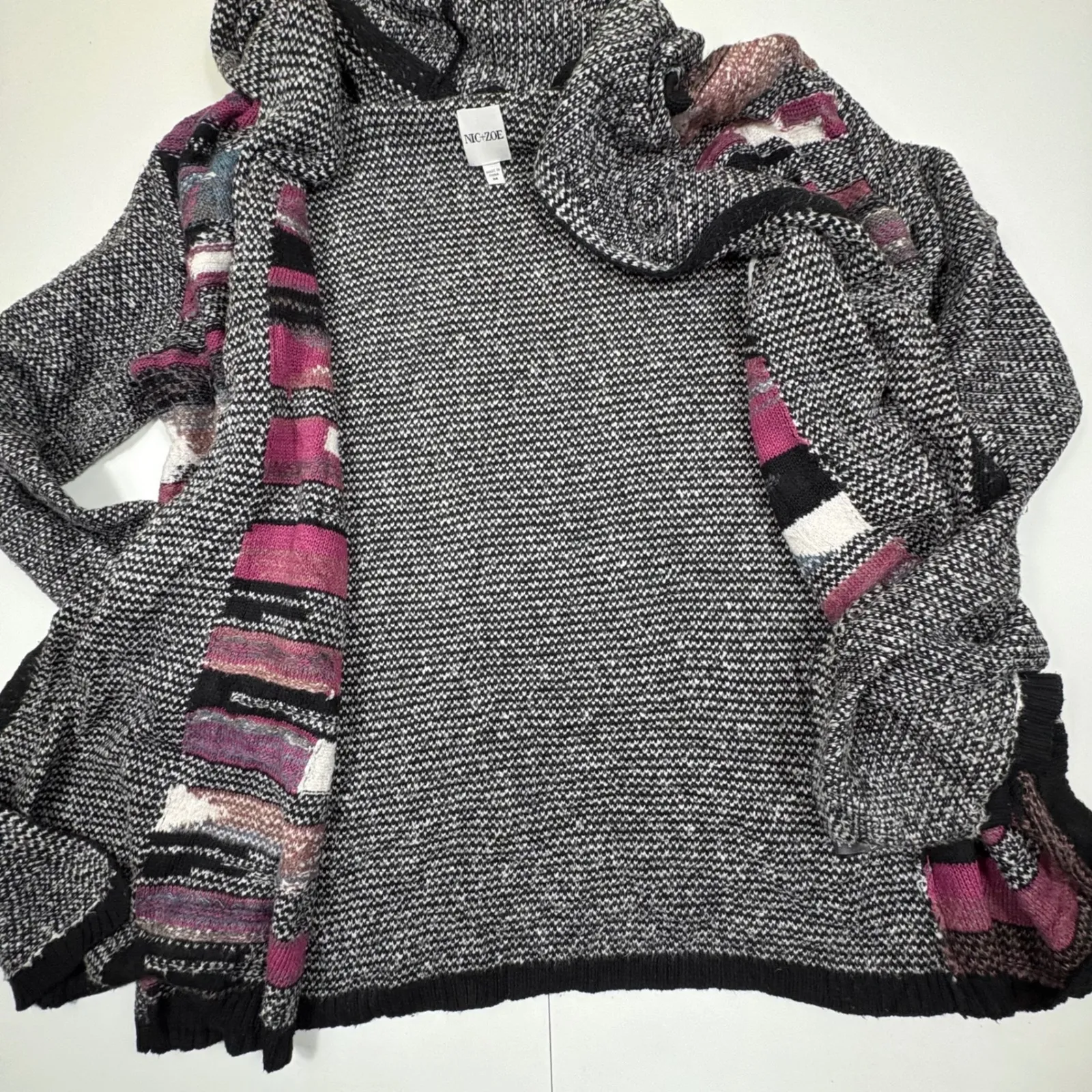 NIC+ZOE Patchwork Knit Hooded Cardigan Sweater Women Size M - Image 10