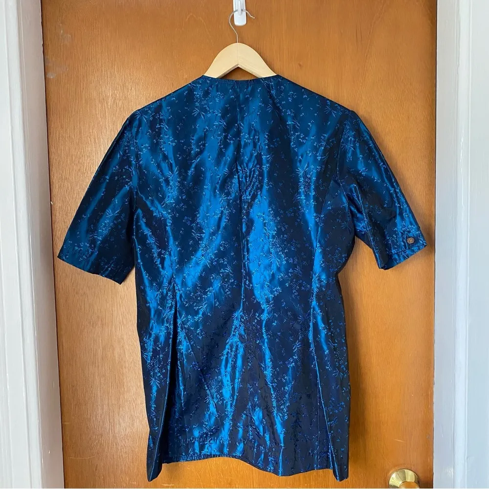 •Sequin glam sapphire blue vintage blouse• Size M Size M - Image 4