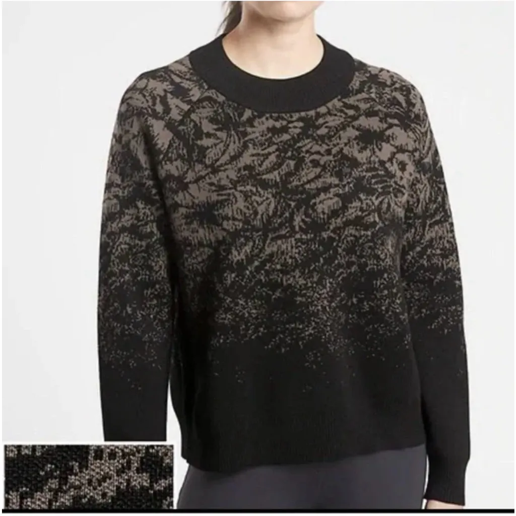 Athleta Jacquard Crew Sweater, Black Frosted Floral Charcoal Grey | Size Small - Image 2
