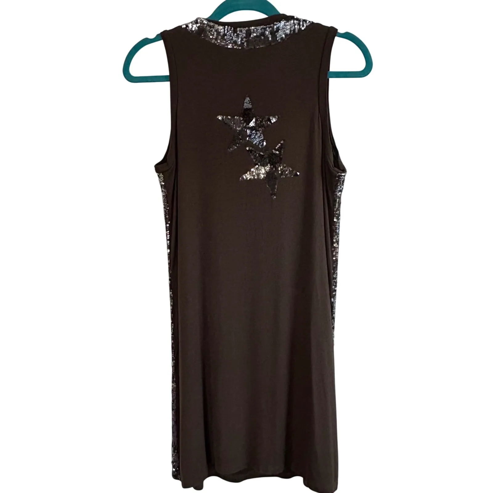TWIN SET SIMONA BARBIERI Women Silver Sequin Star Tank Dress Olive Green Size L Size L - Image 3