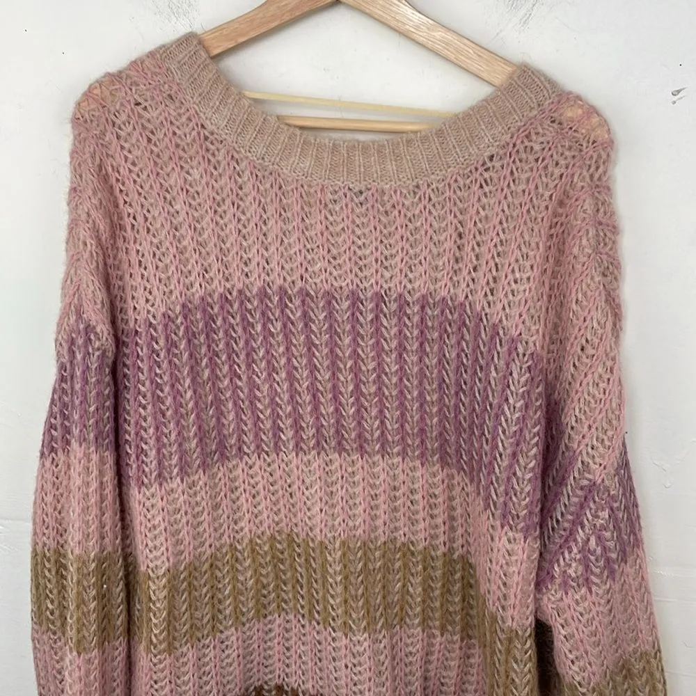 Democracy Chunky Knit V Neck Striped Relaxed Fit Sweater Pullover size XL - Image 9