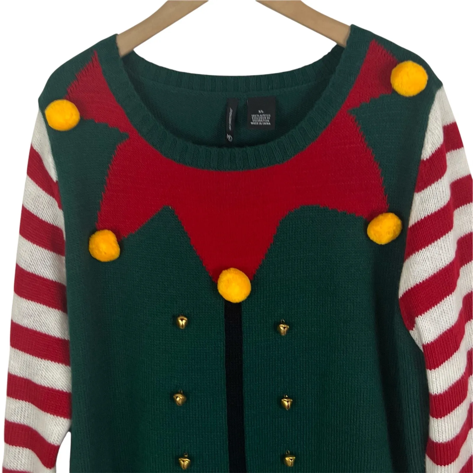 NWOT New Directions Elf Ugly Christmas Tunic Sweater with Bells Size XL Green - Image 4