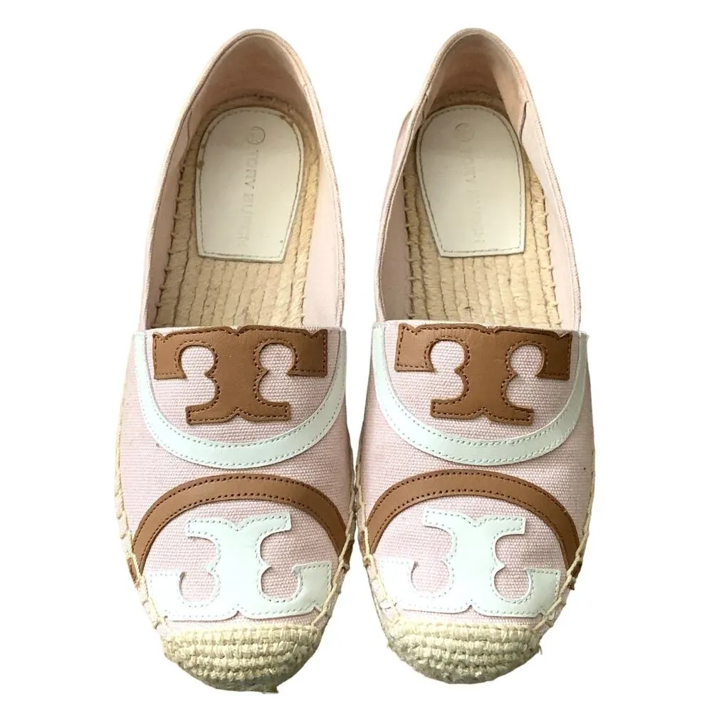 Tory Buch Poppy Canvas Patent Espadrille Flats in Pink/White/Brown - Image 2