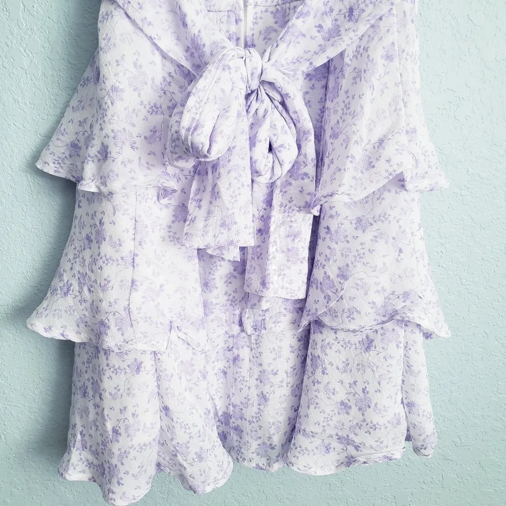 Miami Purple and White Floral Tiered Ruffle Mini Dress - Image 9