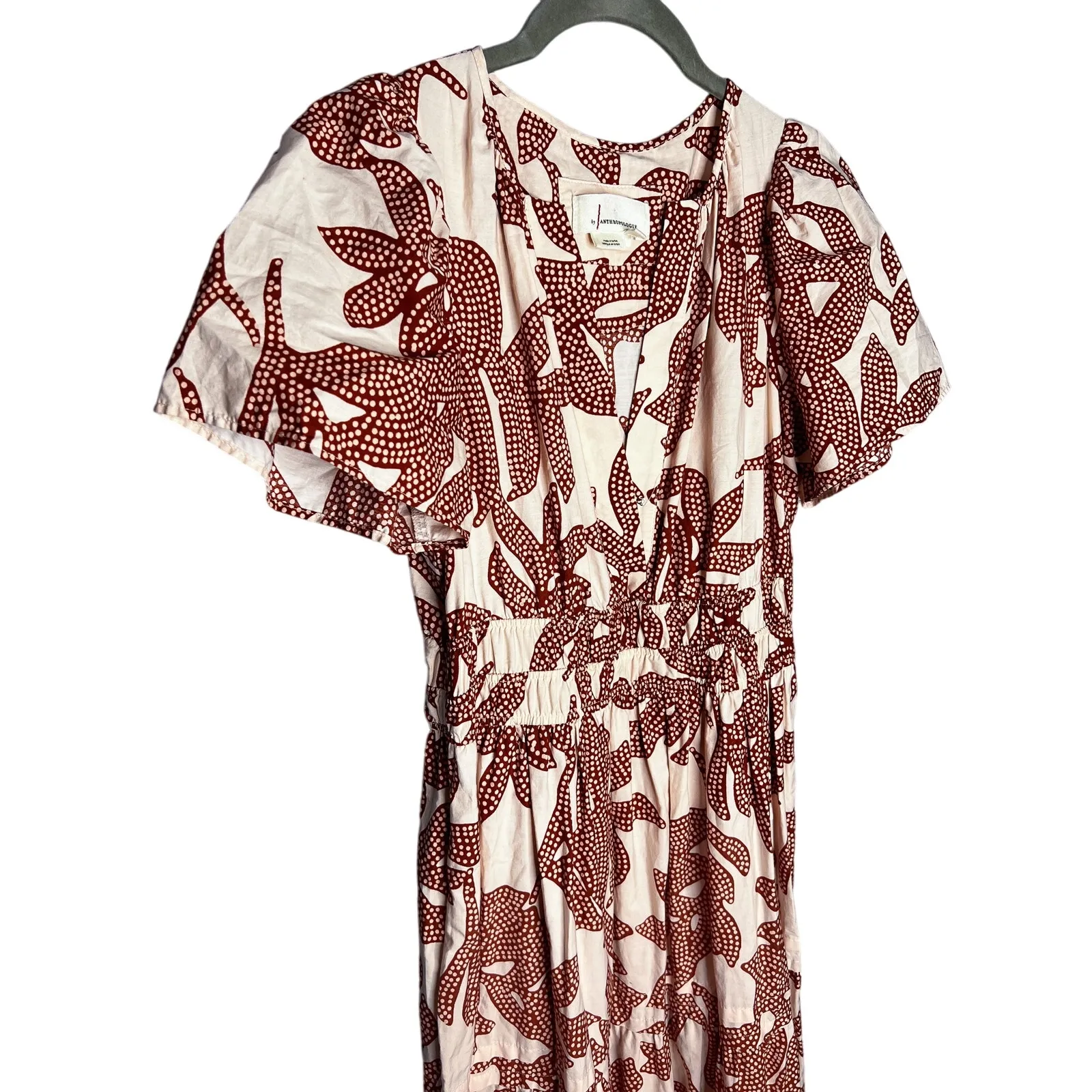 Anthropologie Somerset Maxi Dress Size XS Neutral Floral Dot‎ Brown Cotton - Image 4