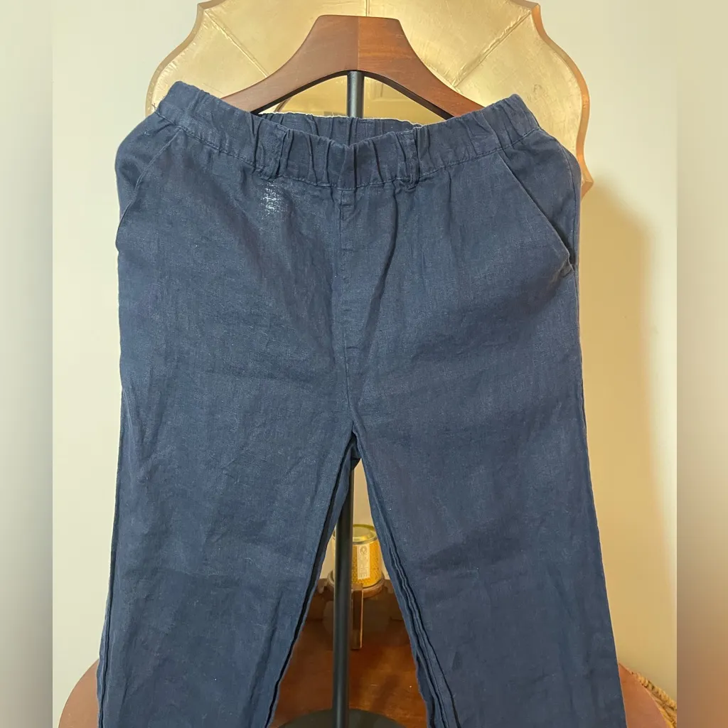 Quince Women’s 100% European Linen Pants in Deep Navy Coastal Natural Flowy - Image 8