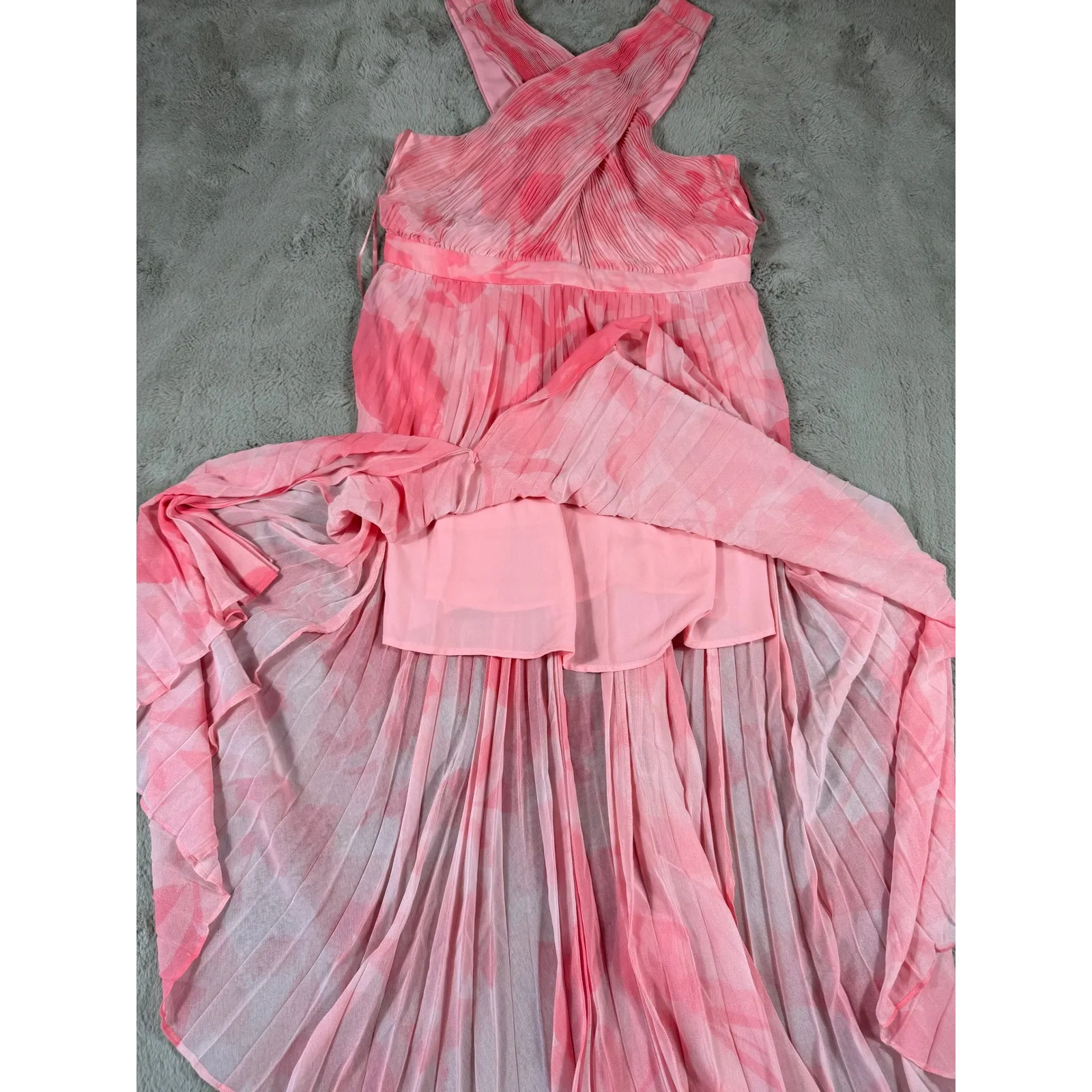 NWT Ted Baker Allover Mirelia Crisscross Halter Pleated‎ Midi Dress Pink L Party - Image 10