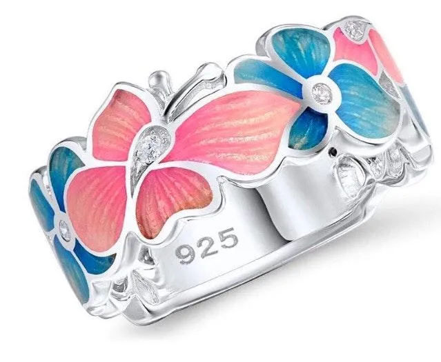 Pink & Blue Butterfly Ring, Size 8 Multiple - Image 2