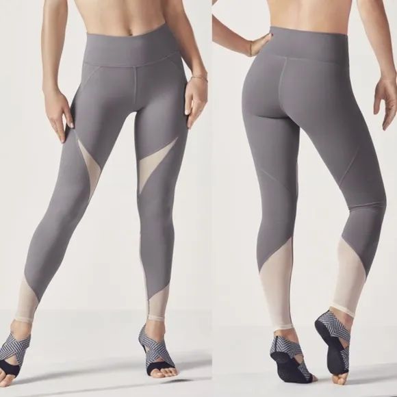 NEW FABLETICS Shavon High Rise HR Leggings Grey Mesh Panels 7/8 Length Tight NWT - Image 2