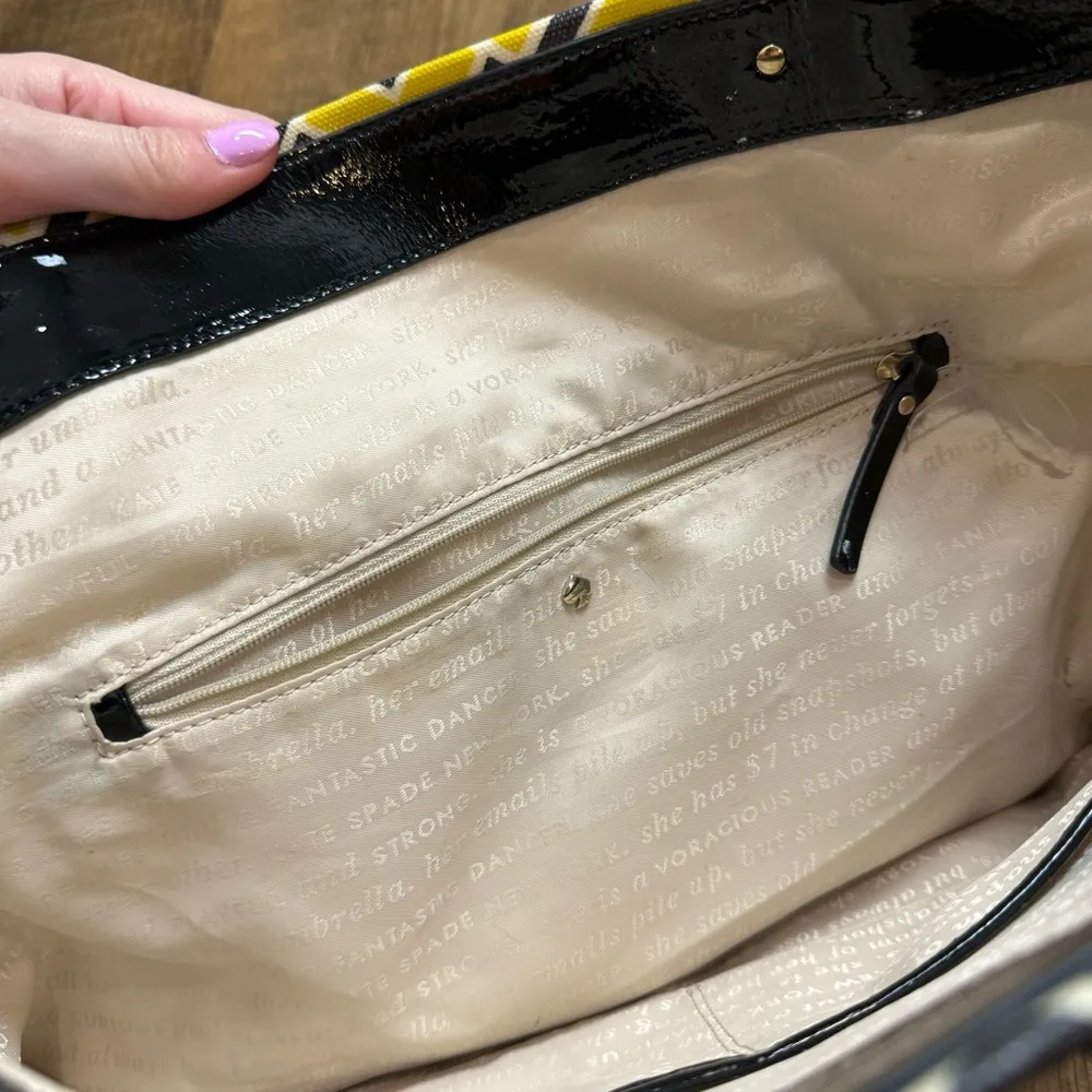 Kate Spade Bon Shopper Tote Flicker Fabric Yellow Black Print Shoulder Bag - Image 12