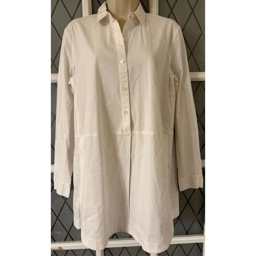 J. Jill White Shirt Collection Womens Small Quarter Button Up Tunic Top Career White - Image 2
