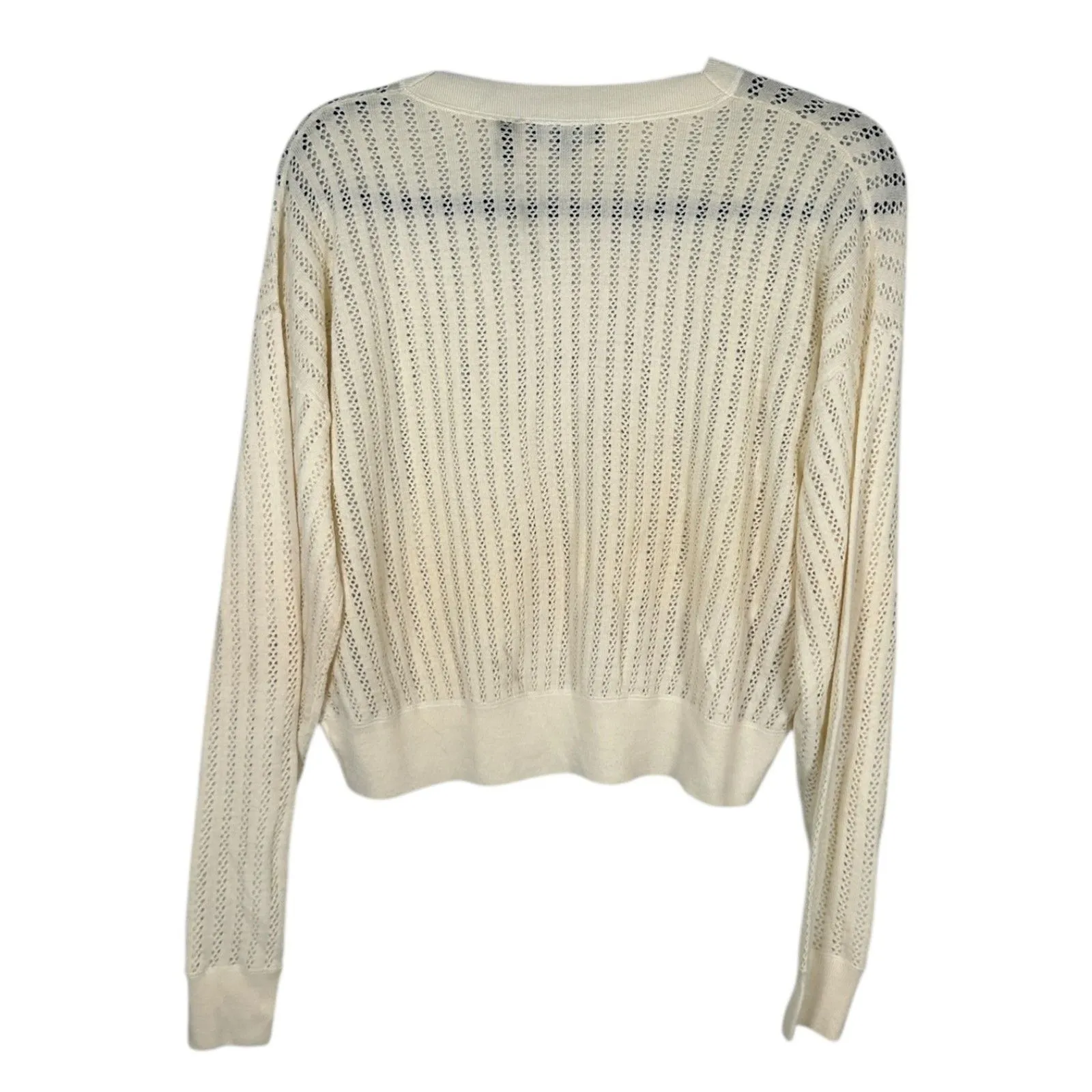 Theory Verlina Pointelle Cropped Merino Wool Knit Lightweight Sweater P (00/0) - Image 3