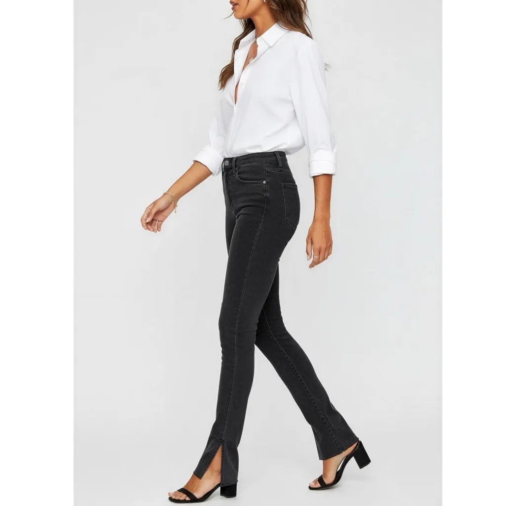 FAVORITE DAUGHTER Valentina Super High Rise Cigarette Shortie Jeans,Boulder, 24” Black - Image 2