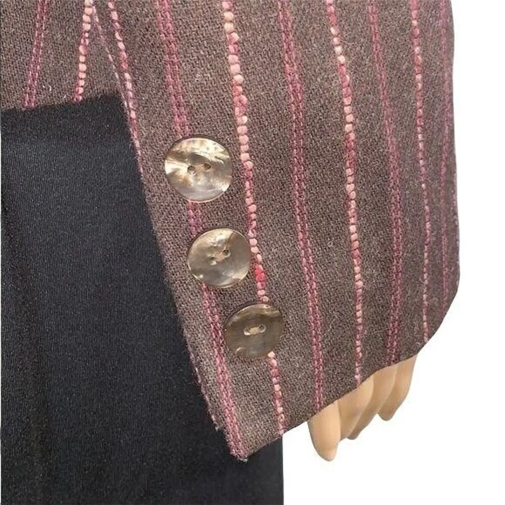 J Jill Womens Blazer Suit Jacket Wool Blend Pinstriped Tailored Brown Size 10 - Image 9