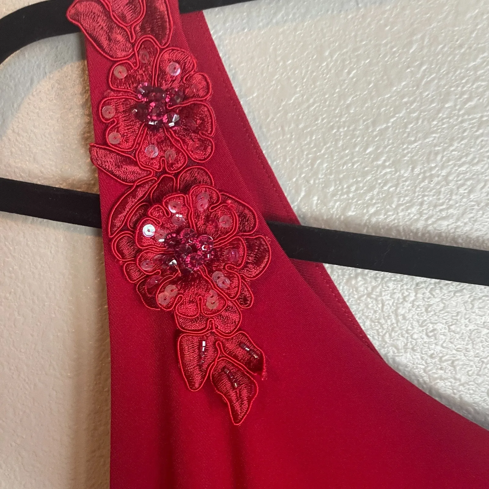 VTG Niki Livas Red Dress Sz 14 Maxi Fairy Whimsygoth Stretch 2000s Vampire Prom - Image 4