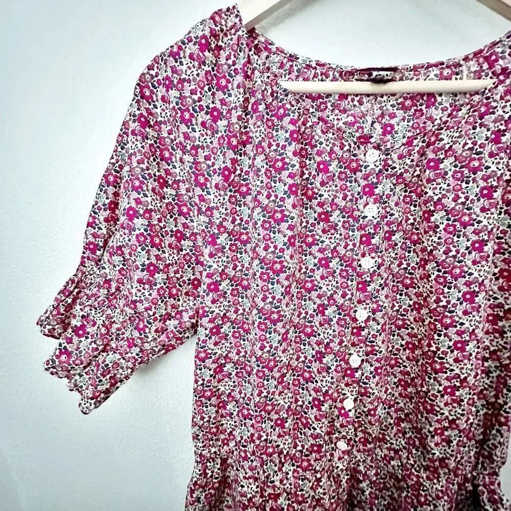 J. CREW x LIBERTY FABRICS | Ditsy Red White Floral Button Down Romper | Medium - Image 3