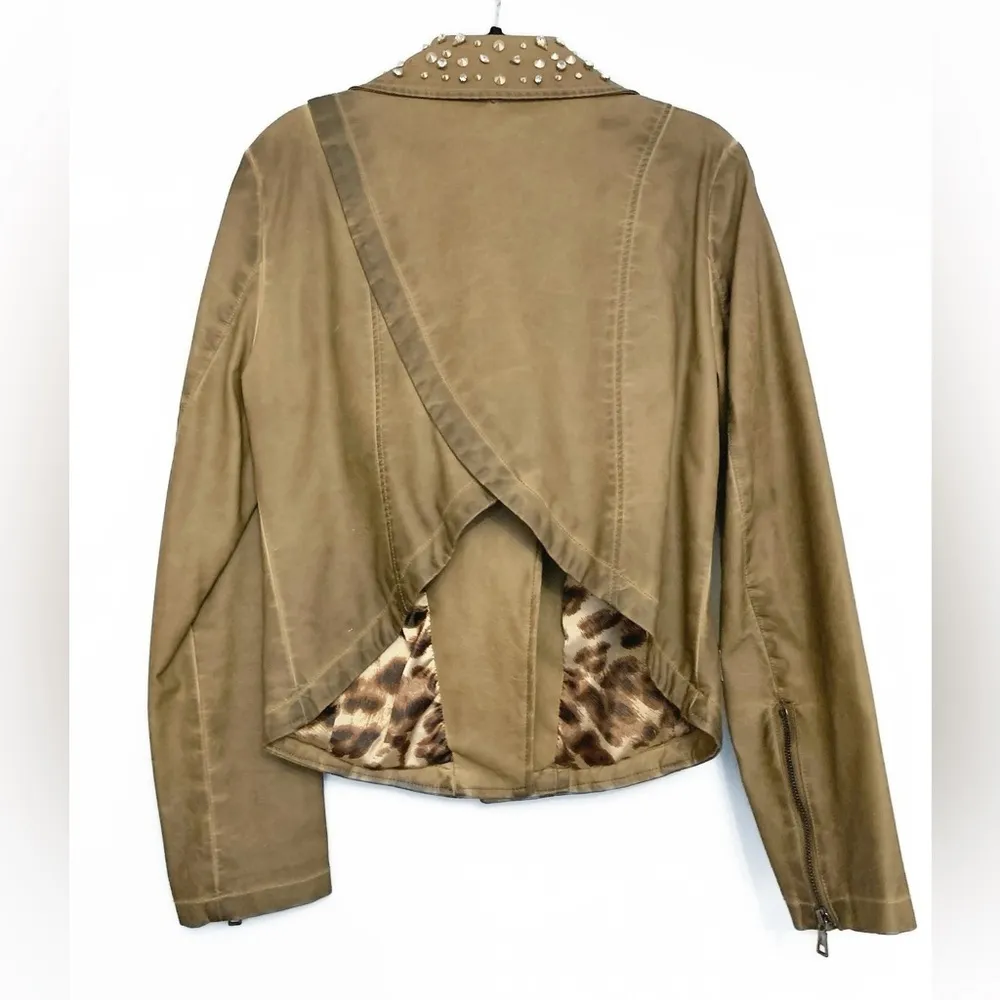 Sam Edelman Leather Moto Jacket Studded Rhinestone Collar Large SEE NOTE - Image 14