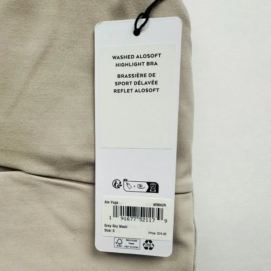 ALO Washed Alosoft Highlight Sports Bra NEW Grey Sky Wash Size Small Yoga Gym - Image 4