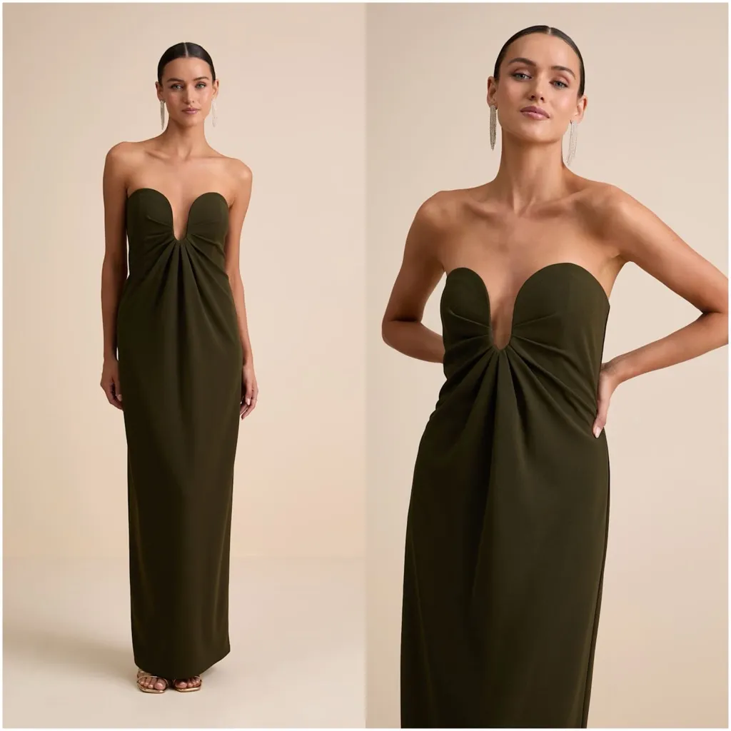 LULU’S Thula Dark Olive Cutout U-Bar Column Maxi Dress - Image 2