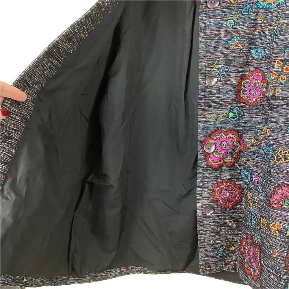 Vintage Chico's Design Silk Blend Embroidered Button Down Jacket Size 1 Medium - Image 3
