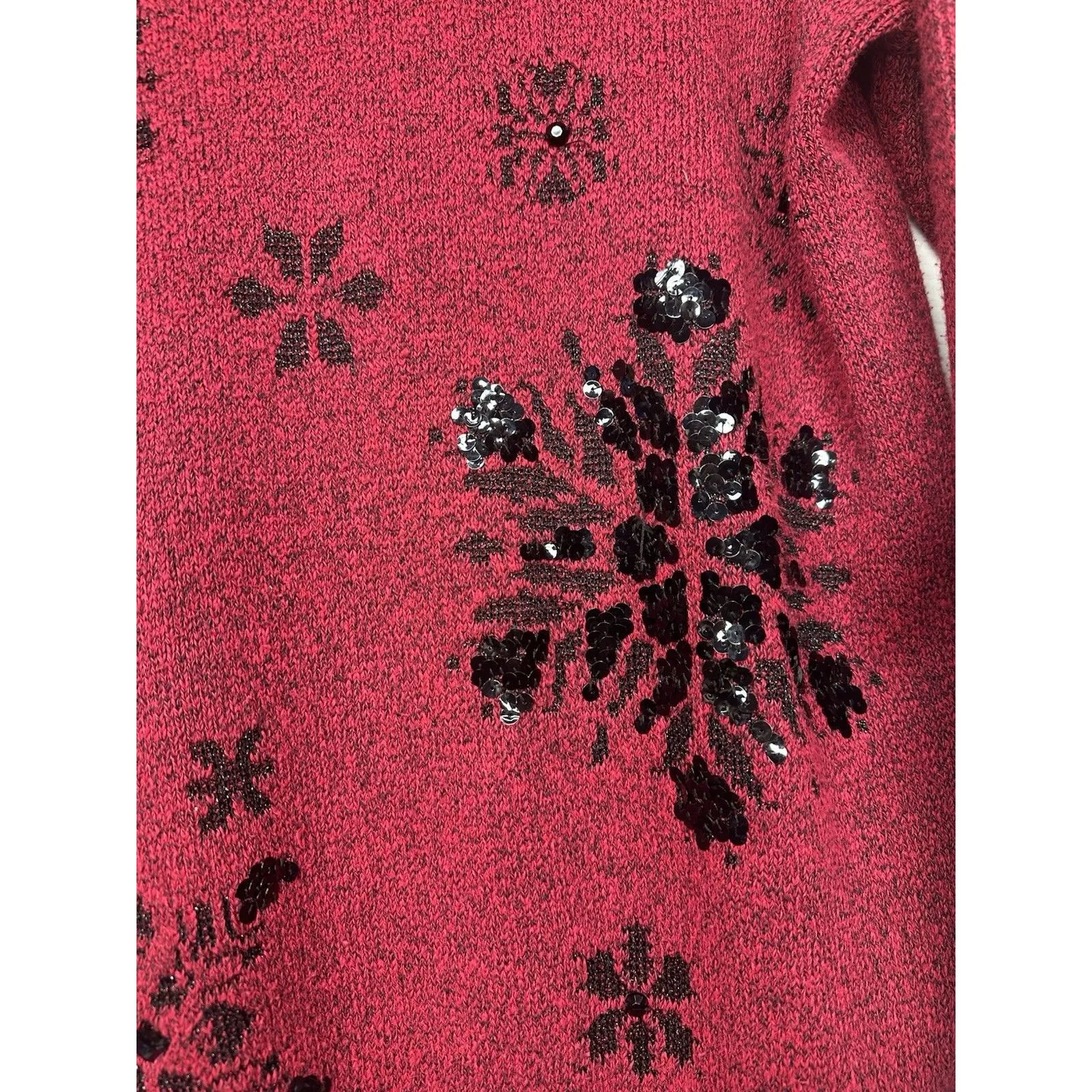 Crescendo Vintage Women’s Medium Red Sequin Snowflake Turtleneck Sweater - Image 6