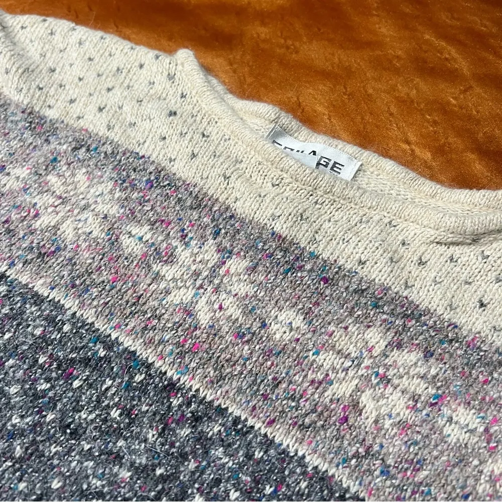 Vintage Collage Nordic Print Silk Linen Angora Sweater Vest medium Made Korea Blue - Image 2