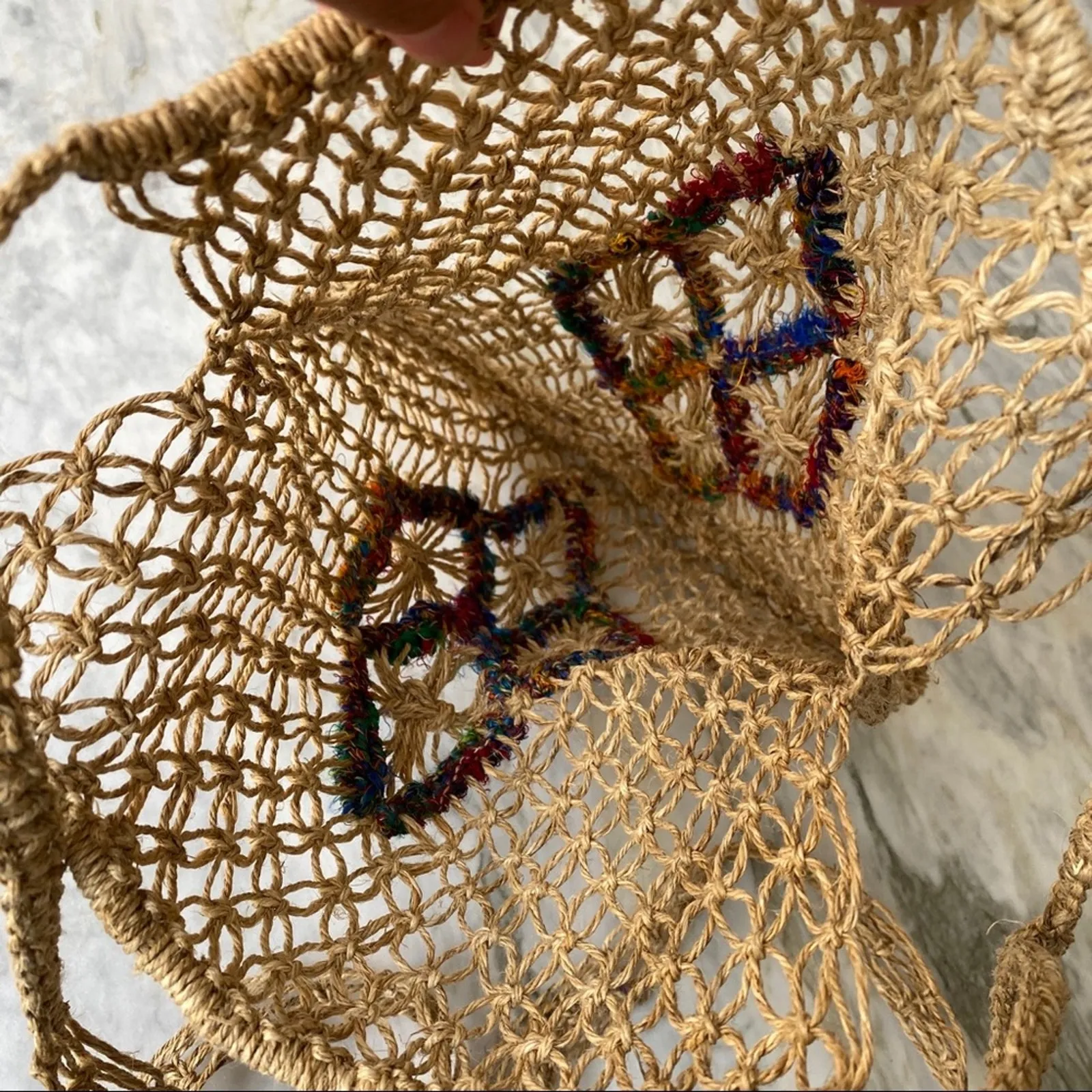 Vintage Y2K Boho Hemp Woven Mandala Pattern Rainbow Thread Crossbody Bag - Image 4