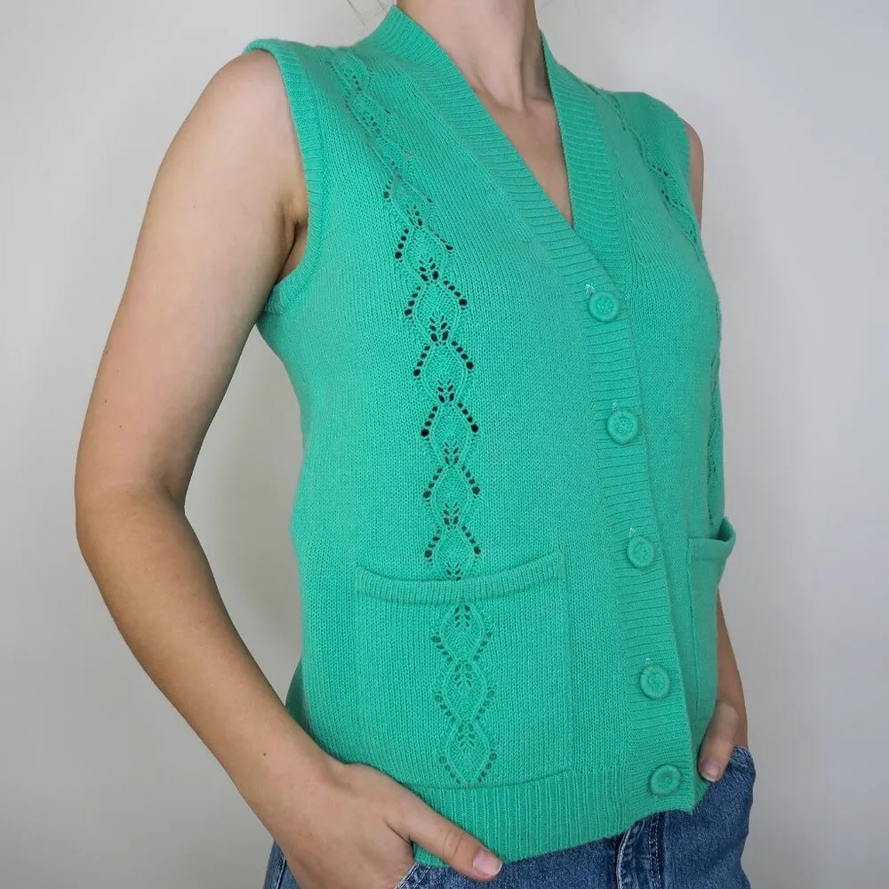 Vintage 60s Teal Green Knit Sweater Vest - Image 2
