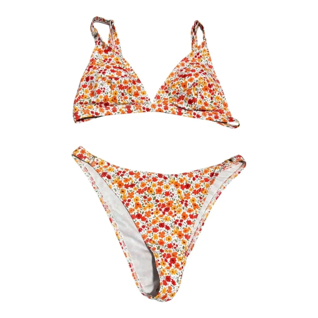 Orange & Red Floral Bikini Size M - Image 3