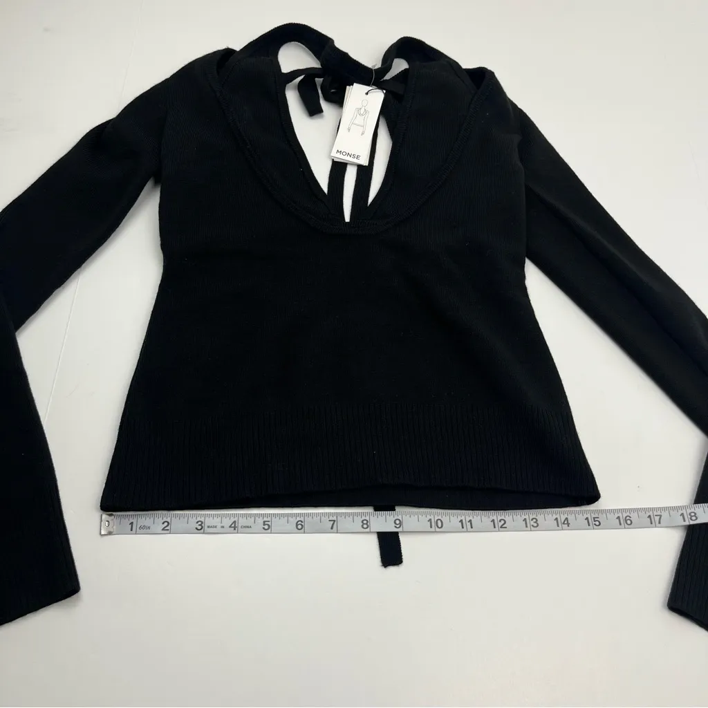 Monse Bikini Long Sleeve Knit Top Womens Size Small Merino Wool Blend NEW Black - Image 10