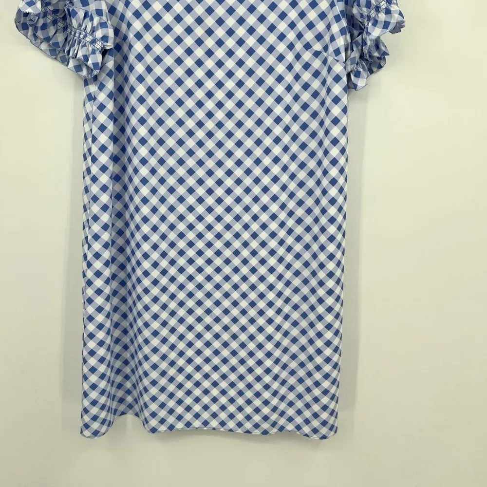 Ann Taylor Blue Ballad Gingham Ruffle Sleeve T-Shirt Shift Dress summer size 14 - Image 8
