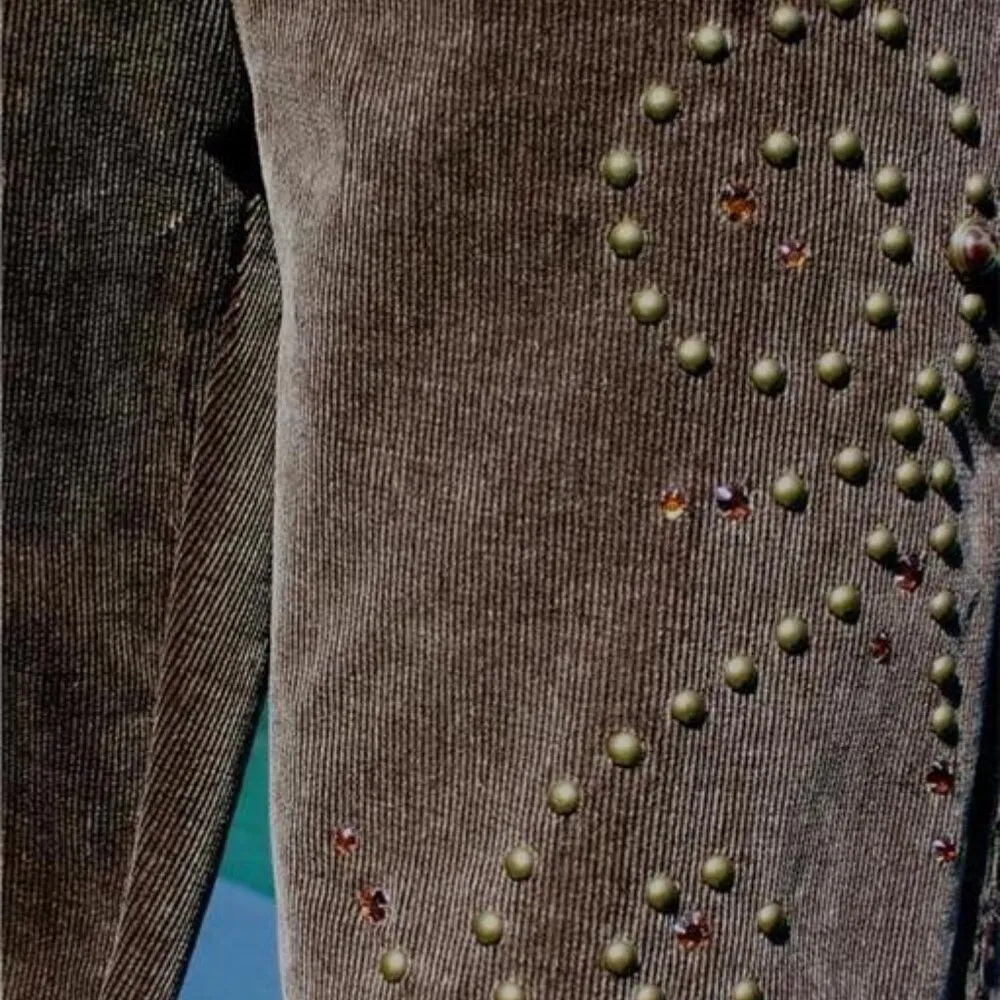 Cache Velvet Corduroy Embellished Pant New Ice Brown Stretch $178 10/12 L NWT - Image 11