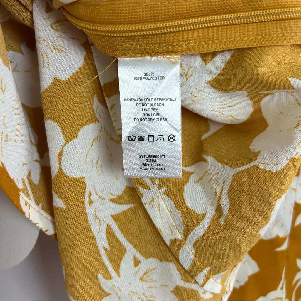Milk & Honey|Dark Mustard Yellow Floral Ruffle Sleeve Top sz Large NWT - Image 7