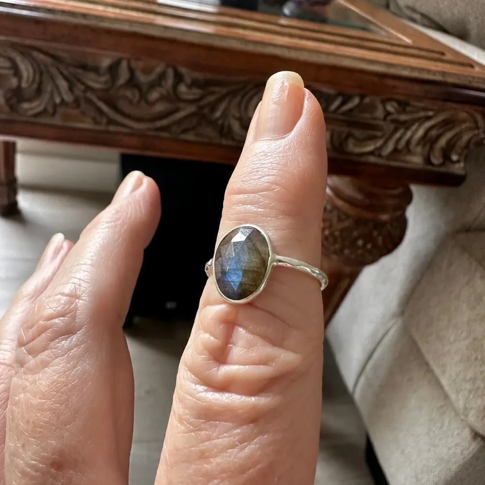 Natural Faceted Labradorite 925 Sterling Silver Ring Blue - Image 5