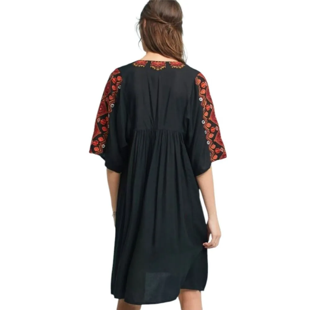 Anthropologie Raga Rala Bohemian Tunic Dress Small Black Embroidered Boho Hippie - Image 2