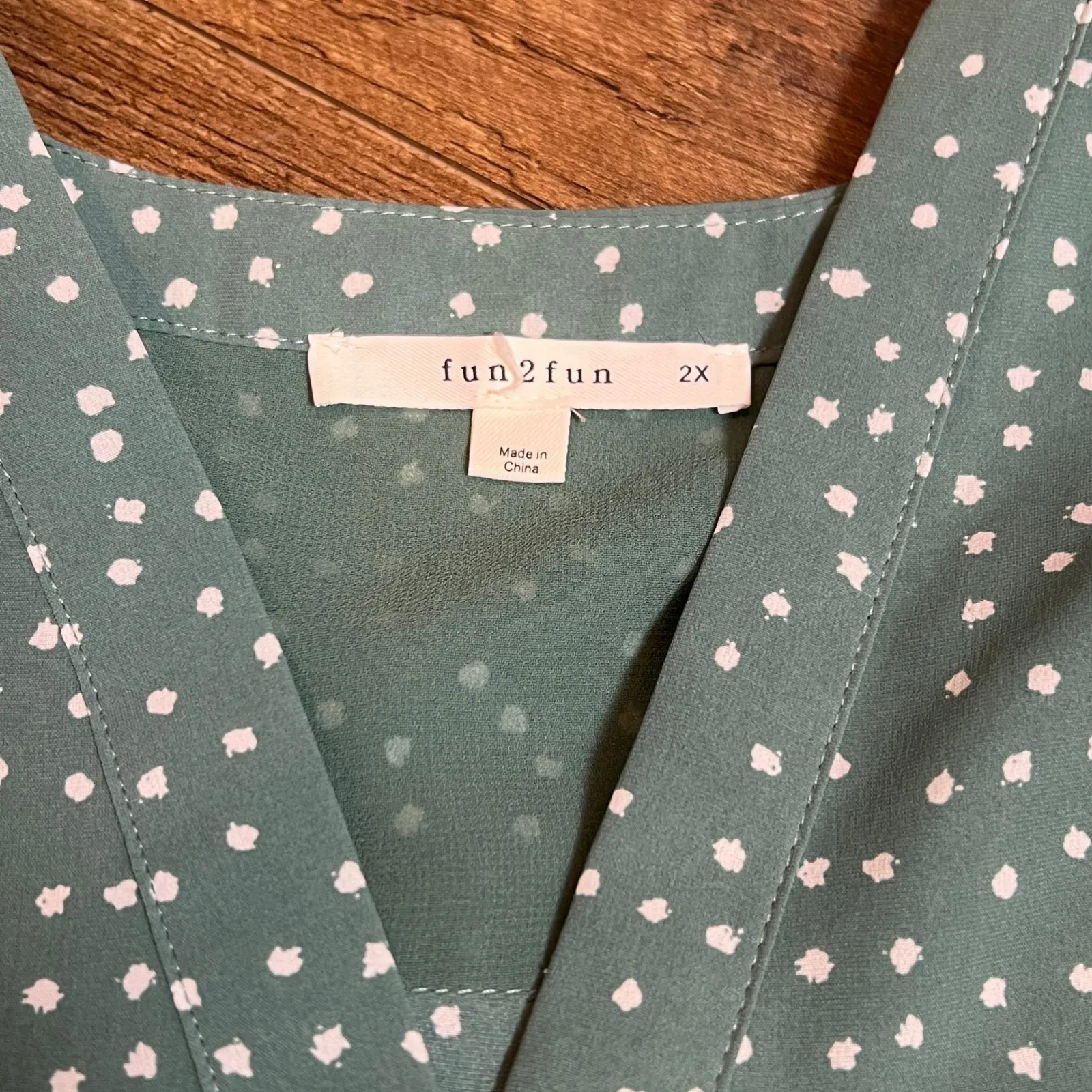 Fun2Fun  Blouse Polka Dot Short Sleeve V-Neck Women's 2X Plus Size Top - Image 5