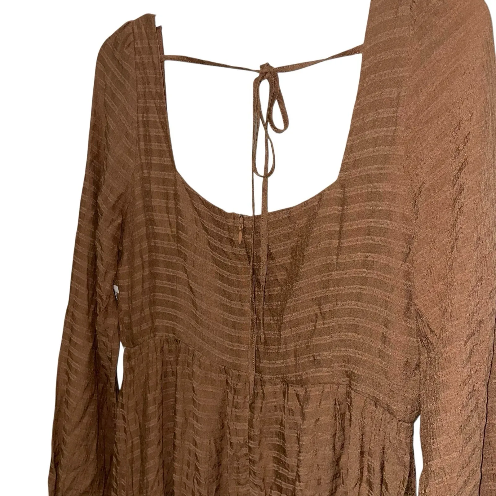 Lalavon Brown Long Sleeve Maxi Dress L Boho Peasant Cottagecore Rickrack Trim Size L - Image 6