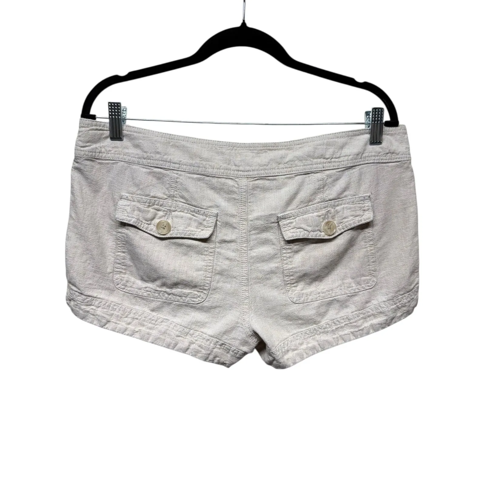 Vtg Express Shorts Women 10 Linen Low Rise Button Front Y2K Micro Hot Pants Mini - Image 2