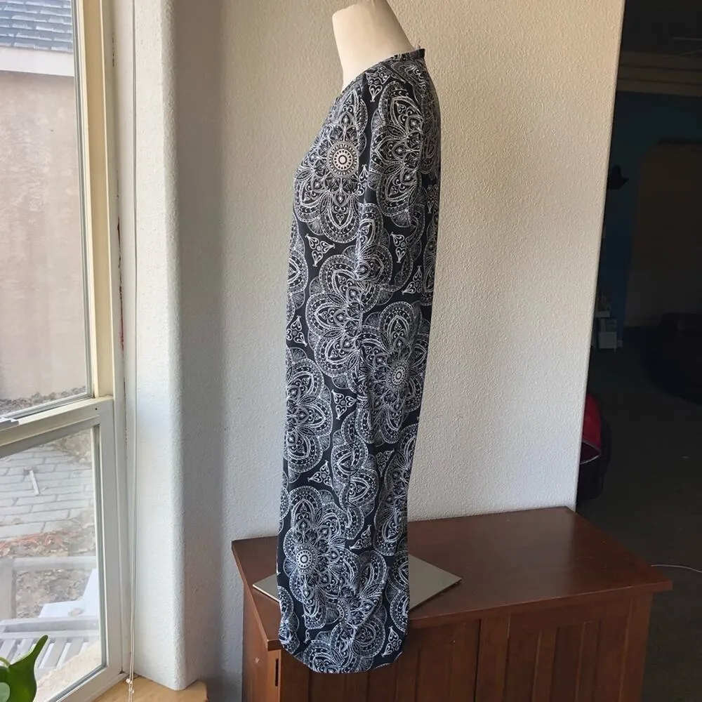 LuLaRoe black white medallion bohemian hippie midi bodycon dress back to school - Image 4